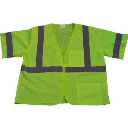 PETRA ROC INC Petra Roc Safety Vest, ANSI Class 3, Zipper Closure, 2 Pockets, Polyester Mesh, Lime, 4XL/5XL LVM3-Z-4X/5X